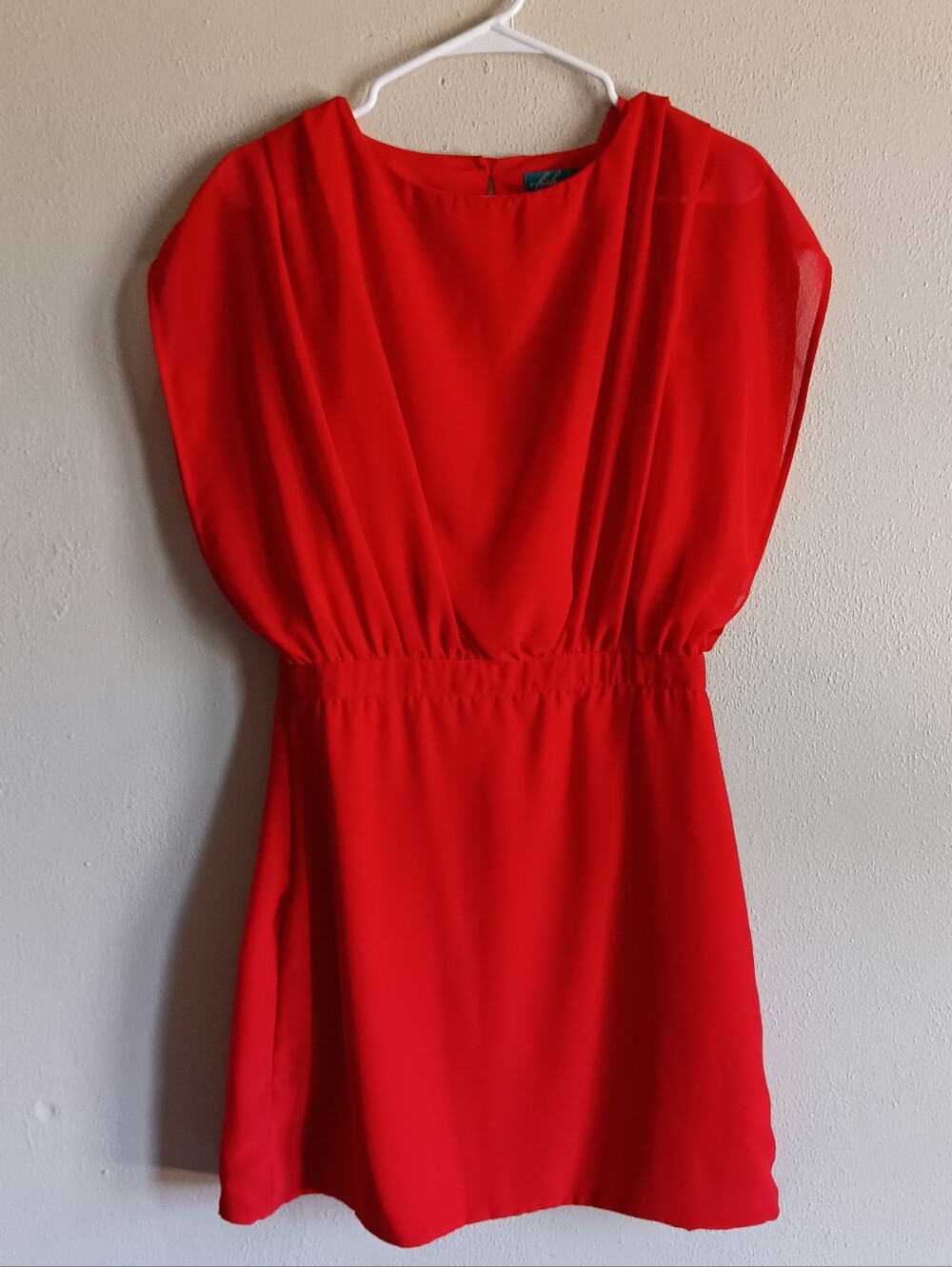 Vfish Red Mini Summer Dress with Gathered Waist Lightweight, Womens Extra Small